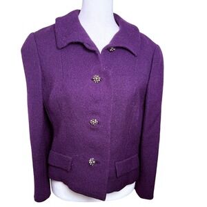 80s Frank Gallant Saks 5th Avenue Purple Tweed Jewel Button Blazer Jacket Women